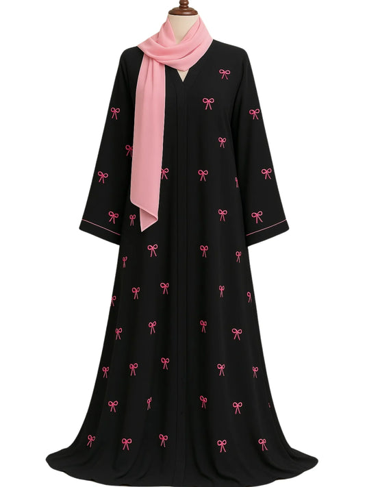 pink bow abaya latest new design